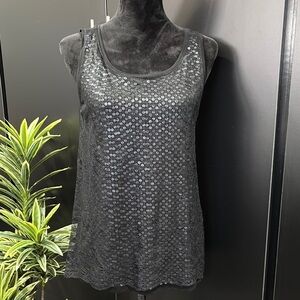 LOFT Lace Over Sequins lined,scoop neck, stretch,sleeveless,dressy tank
